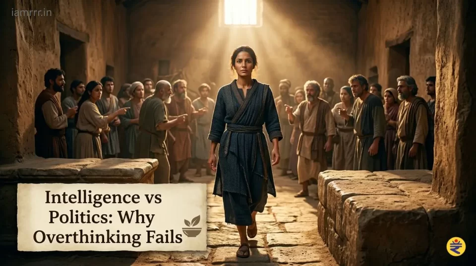 leader taking bold action while confused crowd hesitates symbolizing intelligence vs politics and overthinking vs action