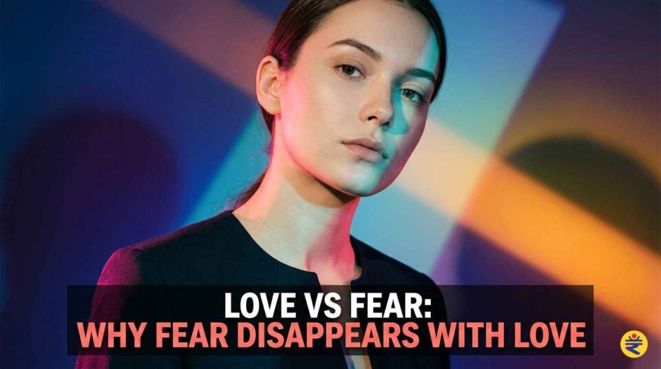 human figure with light emerging from darkness symbolizing love vs fear and inner transformation