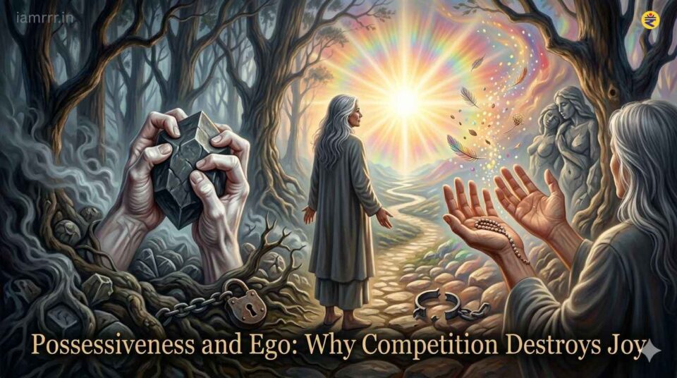 hands tightly holding object versus open hands releasing symbolizing possessiveness ego and inner freedom