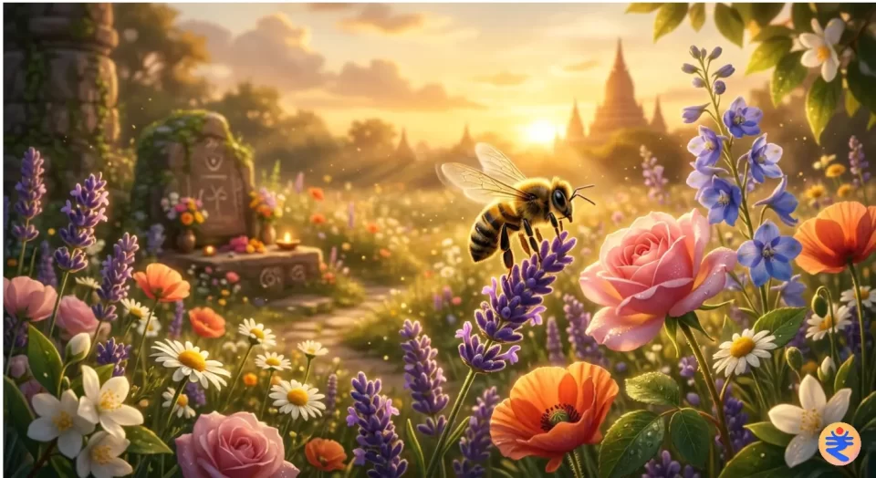 bee moving between flowers symbolizing tantra love freedom and non attachment in relationships