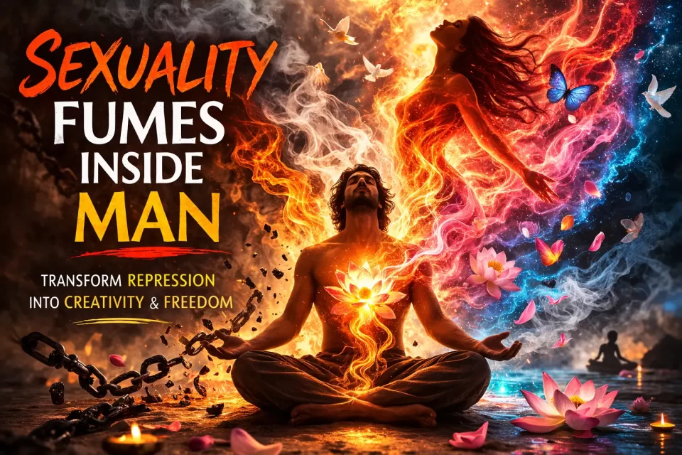 meditating man transforming repressed sexual energy into spiritual awareness and consciousness