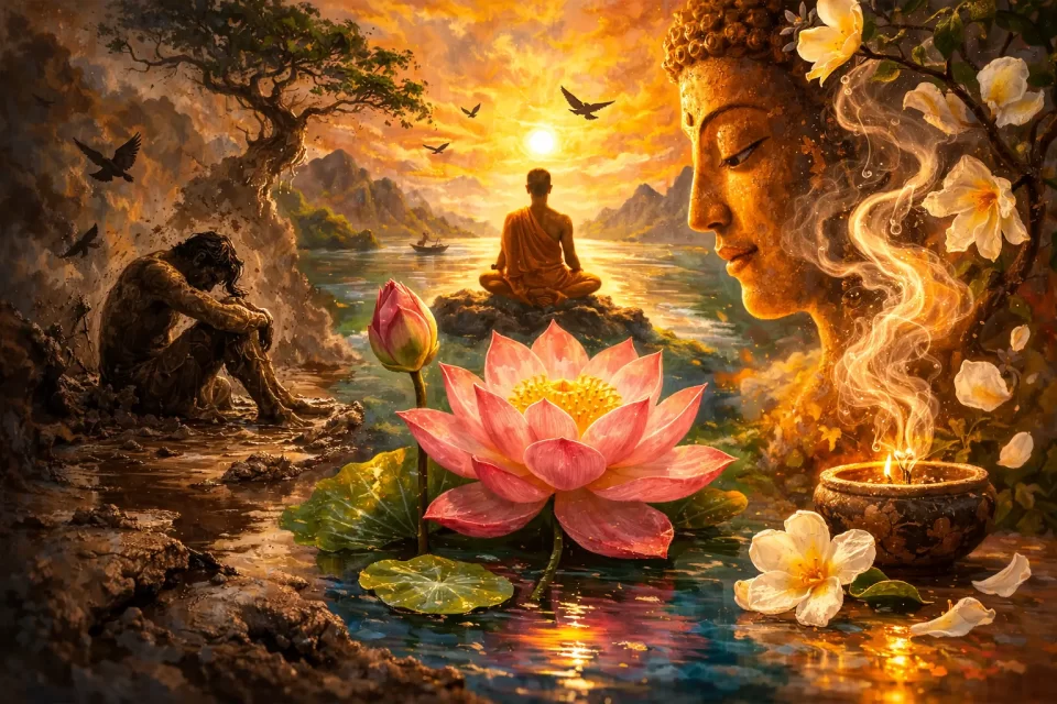 mud lotus fragrance metaphor showing the three stages of spiritual awakening