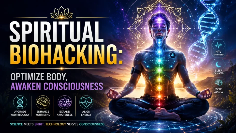 "spiritual biohacking mindful wellness optimization illustration"